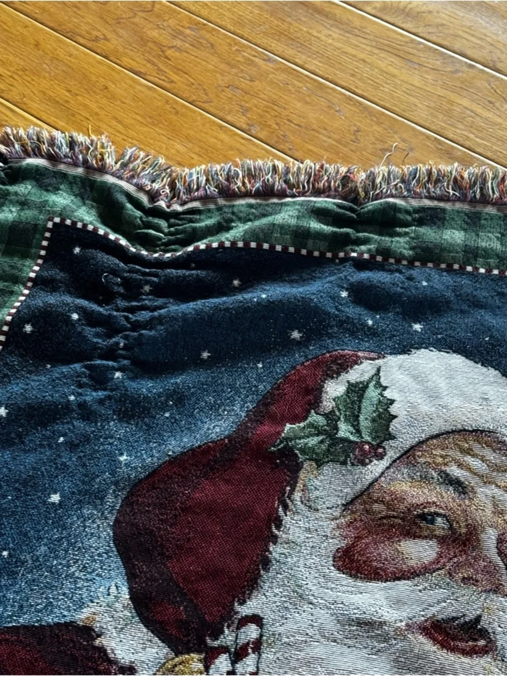 American Weavers Santa Claus Christmas Throw Blanket 51x61 Tapestry Fringe USA